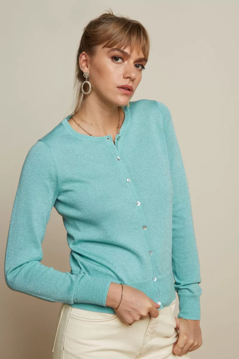 Vrouw King Louie Vesten-Cardi Roundneck Organic Lapis