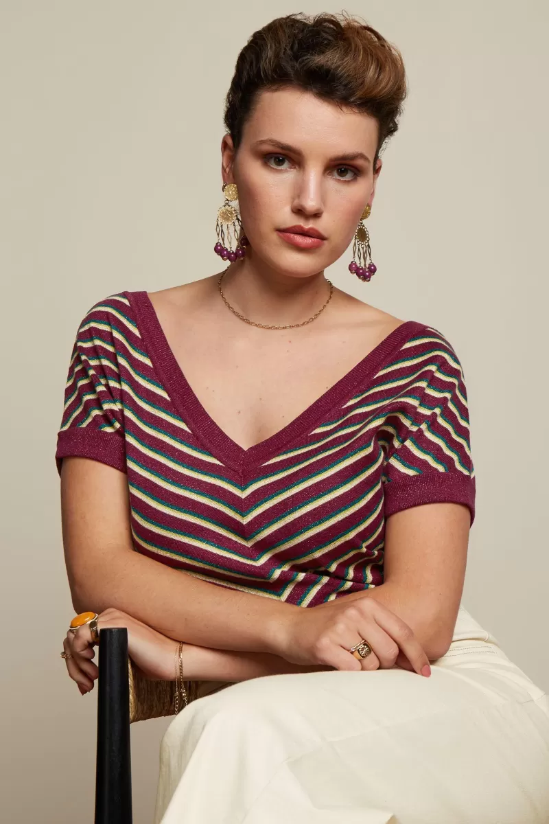 Vrouw King Louie Tops & Shirts-Double V Top Ruiz Stripe