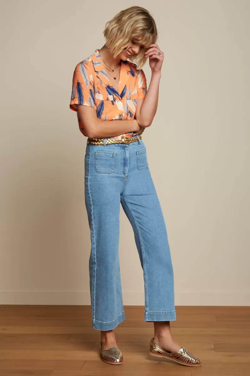 Vrouw King Louie Broeken-High Waisted Pocket Pants Strata Denim