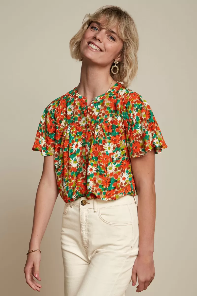 Vrouw King Louie Blouses-Lisa Flared Blouse Keylime